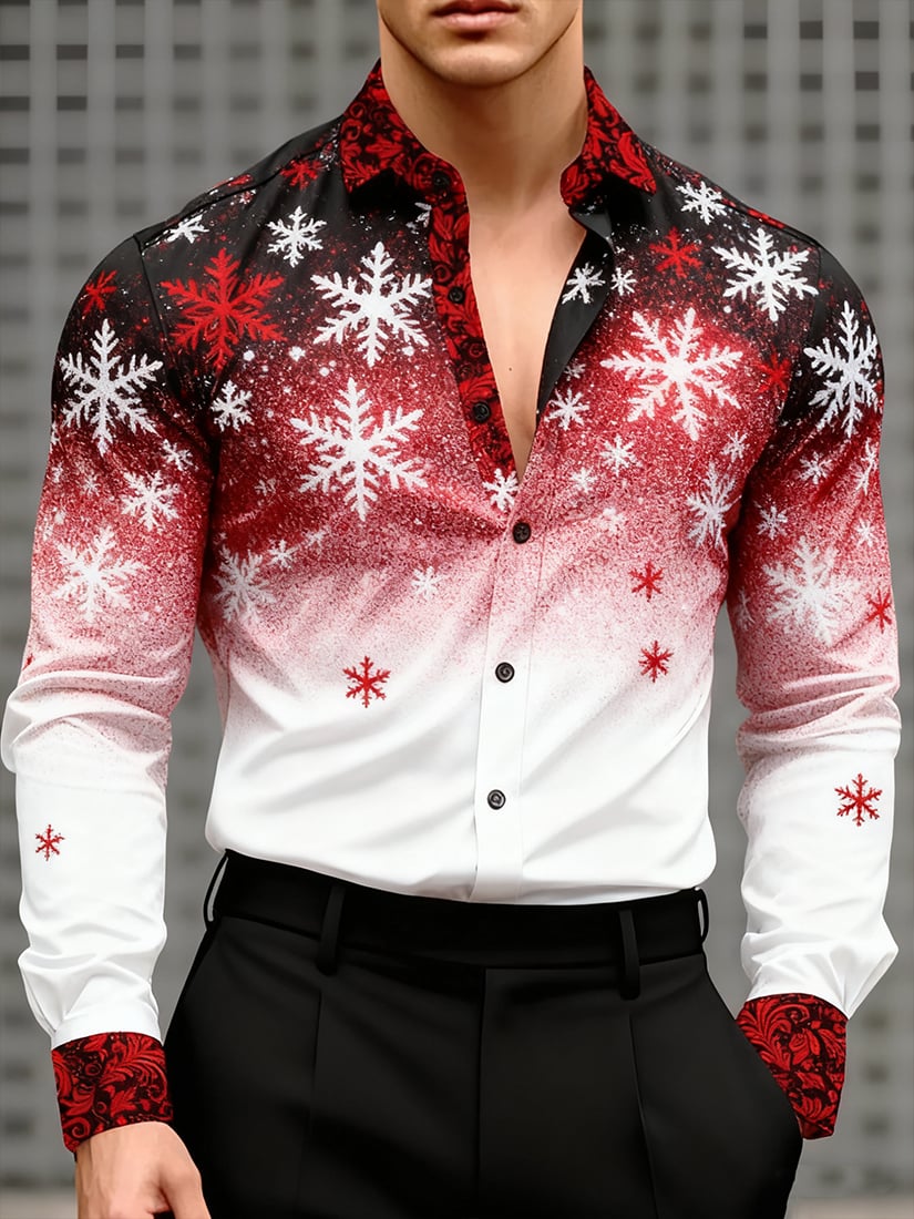 Men's Business Christmas Print Long-Sleeved Shirt
