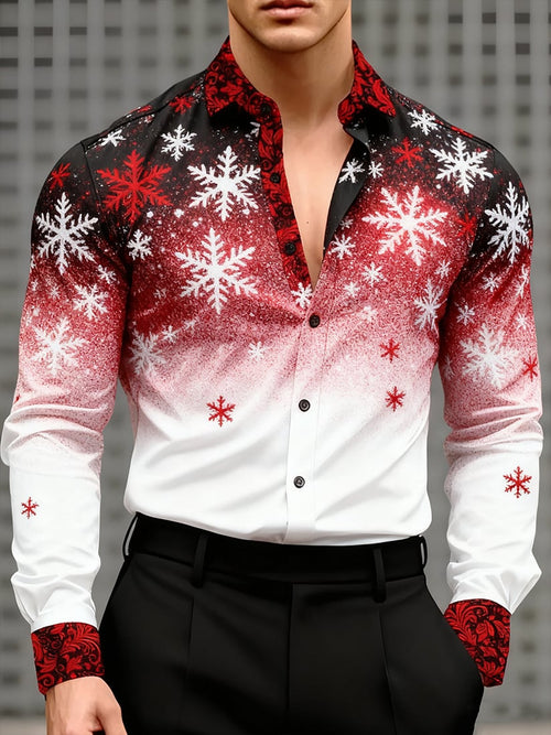 Men's Business Christmas Print Long-Sleeved Shirt