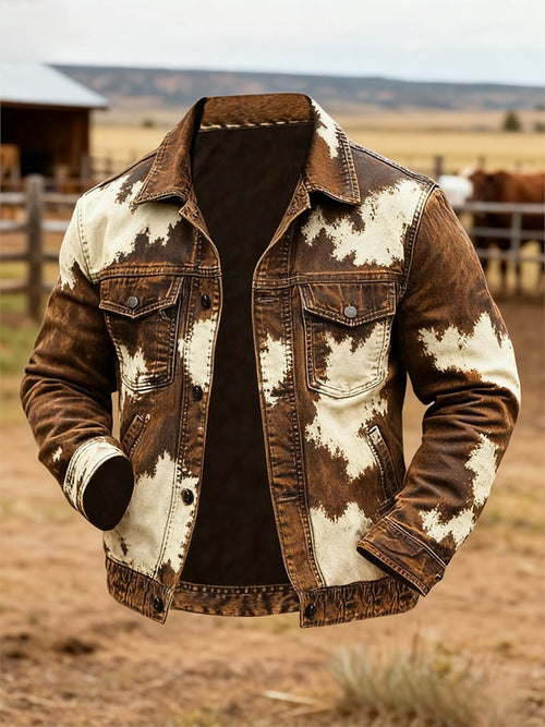 Men's Retro Western-Style Distressed Color-Blocking Jacket
