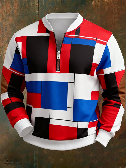 Men's Casual Geometric Color Block Print Sweatshirt