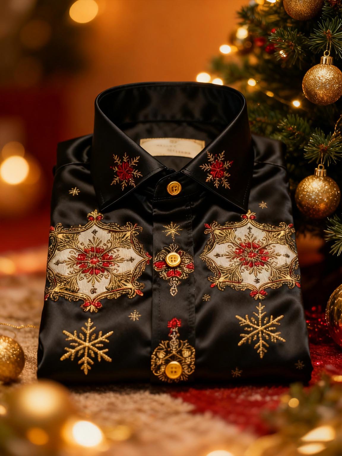 Men's Retro New Year Christmas Print Long Sleeve Shirt