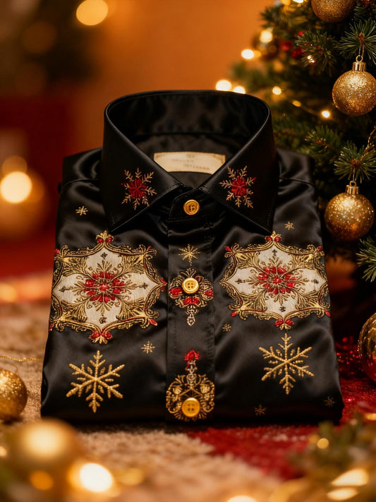 Men's Retro New Year Christmas Print Long Sleeve Shirt