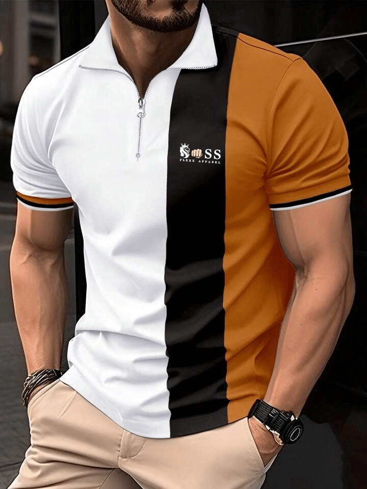 Men's Business Logo Button-Down Short Sleeve Polo Shirt