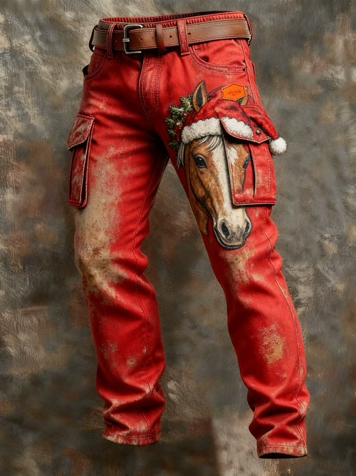 Men's Retro Christmas Print Cargo Pants