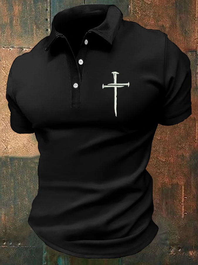 Men'S Faith Cross Print Casual Polo Shirt