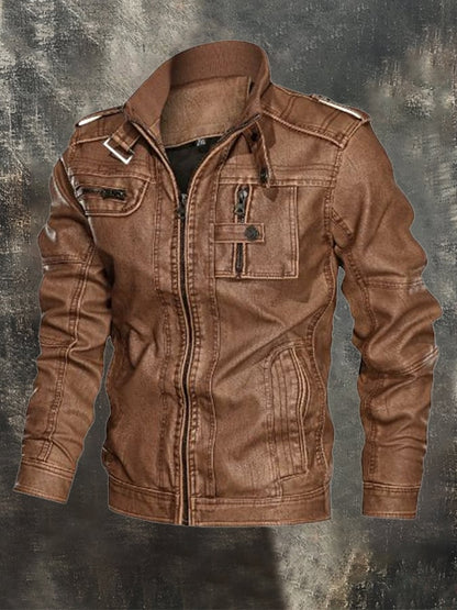 Men's Vintage Leather Multi-Pocket Outdoor Jacket