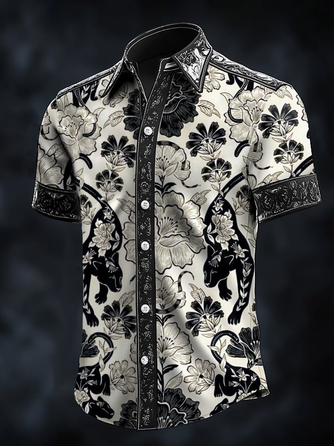 Men's Retro Baroque Print Dark Shirt