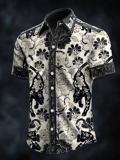 Men's Retro Baroque Print Dark Shirt