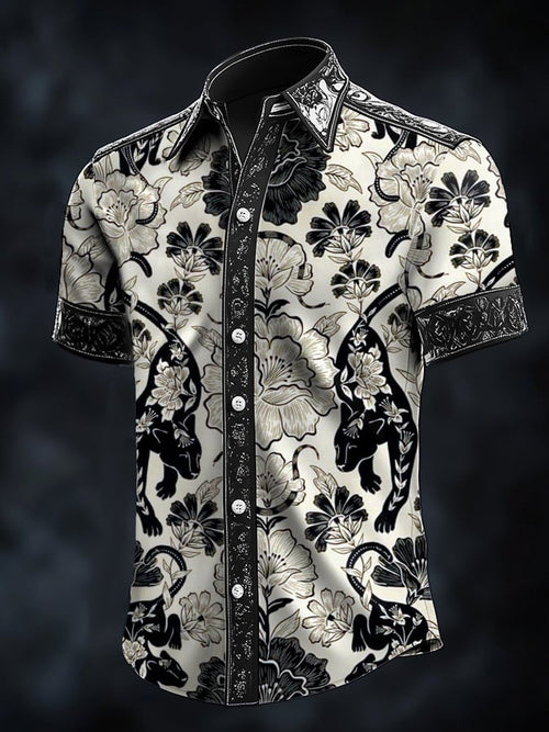 Men's Retro Baroque Print Dark Shirt