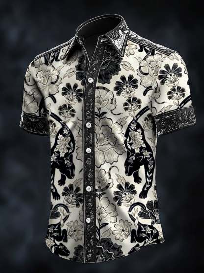 Men's Retro Baroque Print Dark Shirt