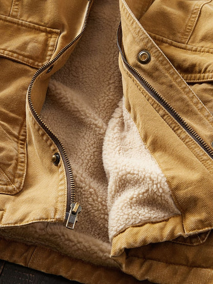 Men'S Solid Color Plush Pocket Jacket