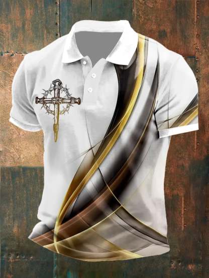 Men'S Faith Cross Print Polo Shirt