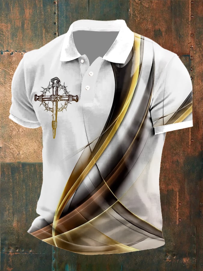 Men'S Faith Cross Print Polo Shirt