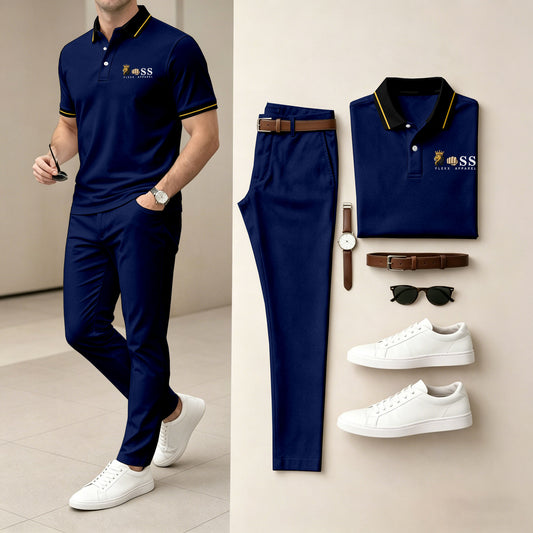 Men's Short-Sleeve Polo Shirt and Long Pants Two-Piece Set