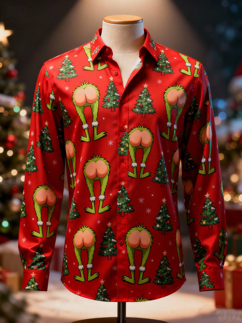 This can't be.Men's Business Christmas Green Print Long-Sleeve Shirt
