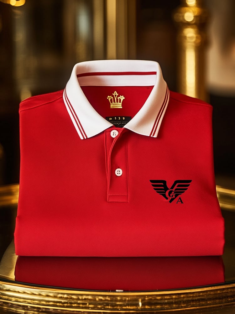 Men's Classic Business Check Logo Button Short Sleeve Polo Shirt