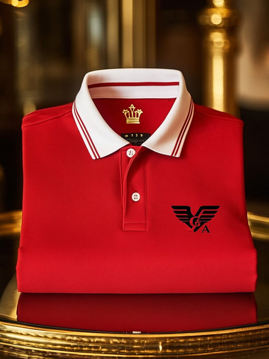 Men's Classic Business Check Logo Button Short Sleeve Polo Shirt