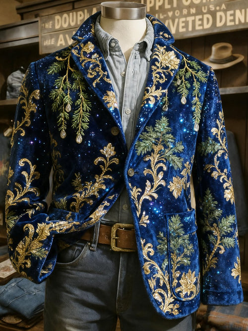 Men's Retro Christmas Evergreen Lapel Suit Jacket