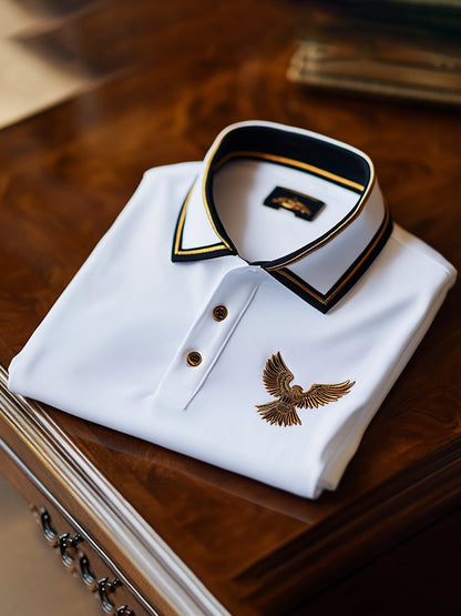 Men's Business Casual Logo Button Short Sleeve Polo Shirt
