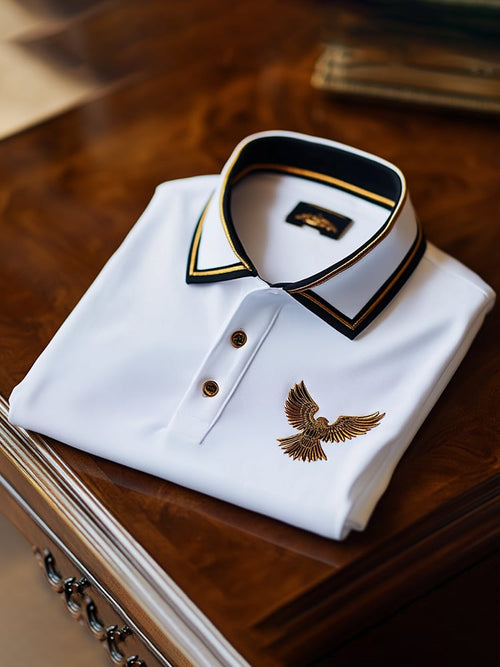 Men's Business Casual Logo Button Short Sleeve Polo Shirt