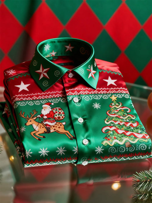 Men's  Christmas Long Sleeve Button-Down Shirt