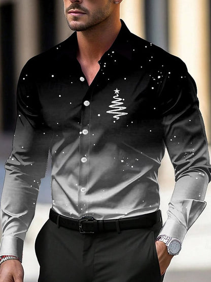 Men's Luxury Christmas Contrast Color Print Long Sleeve Shirt