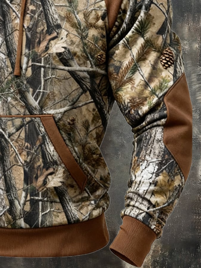 Men's Retro Distressed Color Block Camouflage Print Casual Long Sleeve Sweatshirt