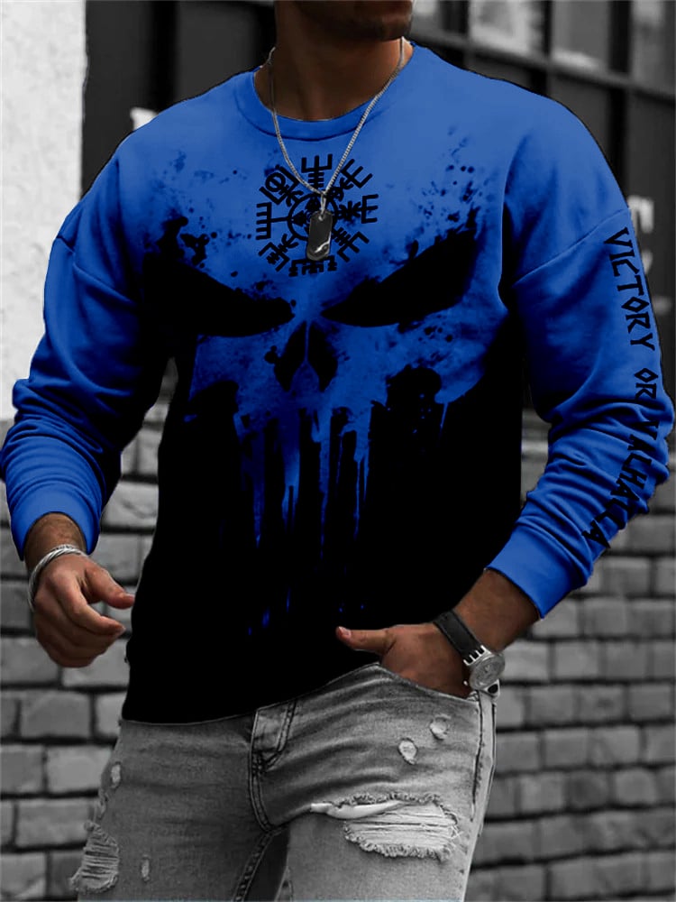 Men's Viking Skulls Inspired Contrast Color Sweatshirt