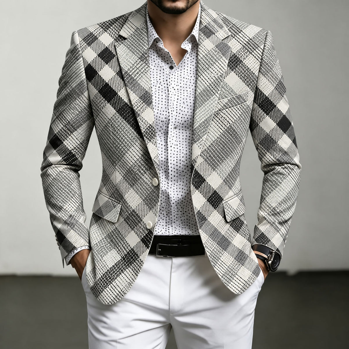 Men's Diamond-Patterned Casual Blazer