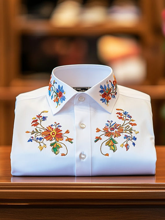Men's Business Casual Floral Lapel Short Sleeve Shirt