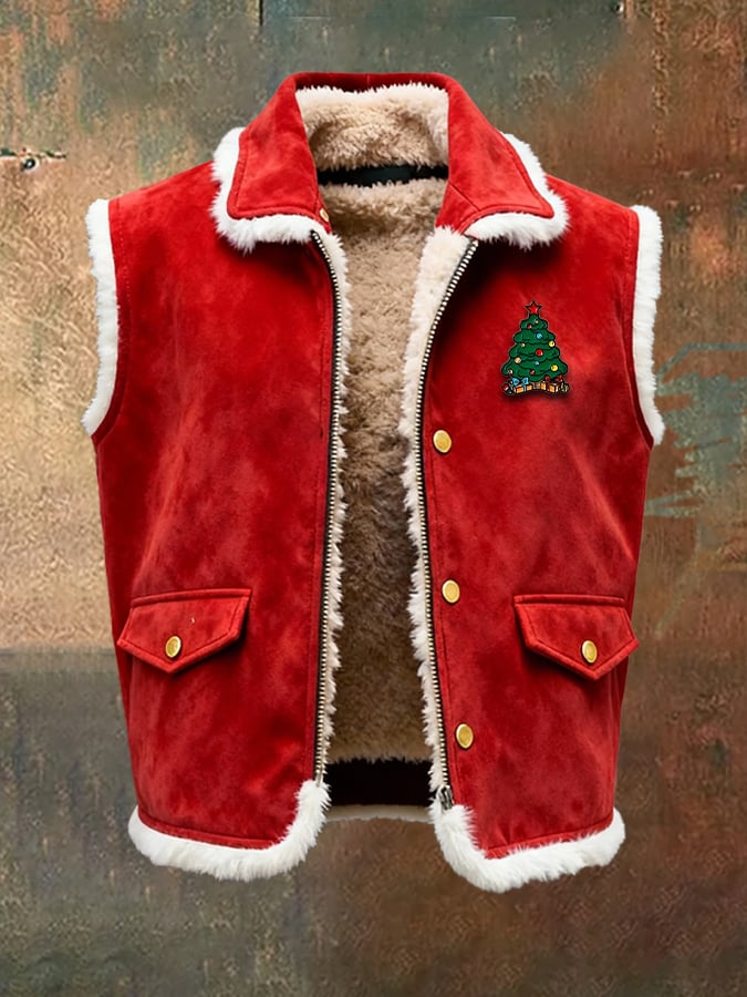 Men's Retro Suede Christmas Vest Jacket (With Detachable Brooch Design)