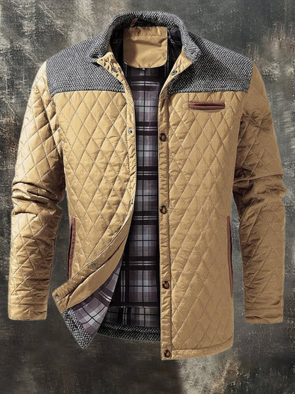 Men's Vintage Quilted Leather Patchwork Cotton Jacket