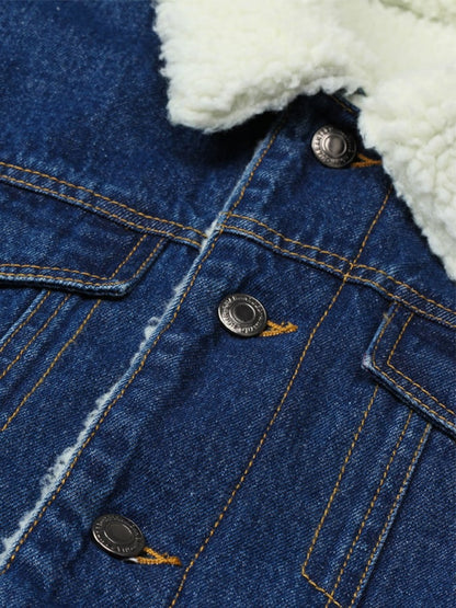 Men's Retro Warm Plush Denim Splicing Warm Jacket