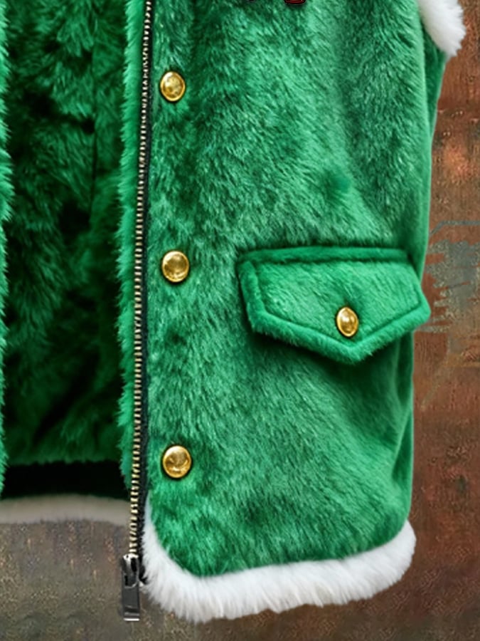 Men's Retro Plush Patchwork Christmas Sleeveless Vest Jacket (with Detachable Brooch Design)