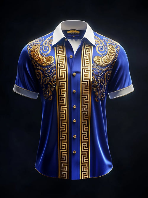 Men's Satin Luxe Print Short Sleeve Button Shirt