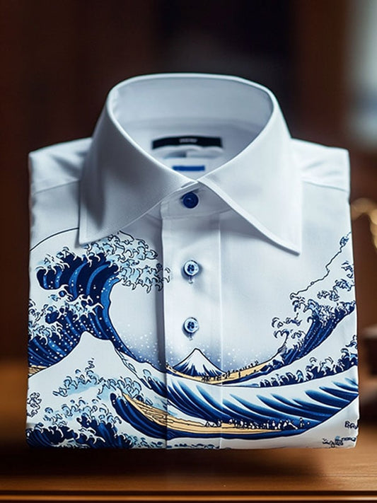 Men's Luxury Business Wave Print Short Sleeve Shirt