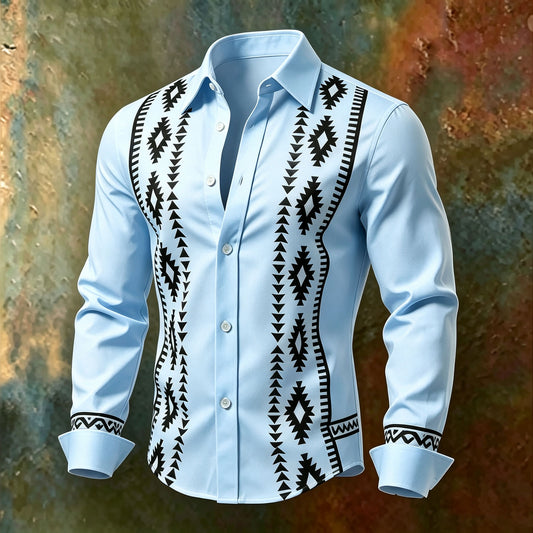 Men's Long-Sleeve Shirt with Geometric Print