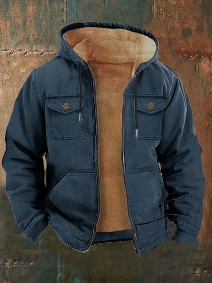 Men's Retro Western Style Multi-Pocket Fleece Jacket