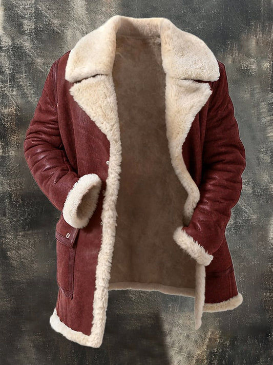 Men'S Warm Thickened Plush Contrast Color Jacket Coat