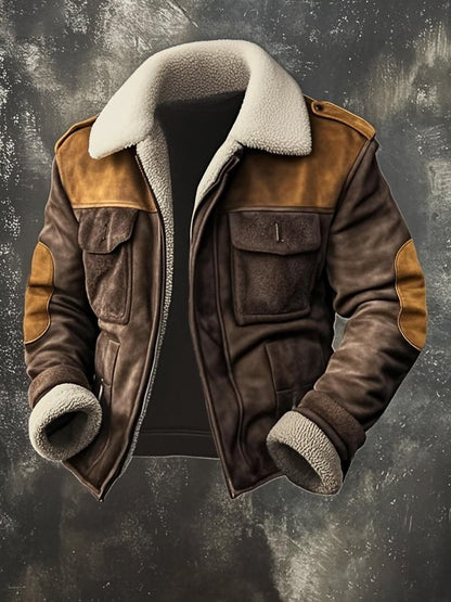 Men's Retro Classic Distressed Casual Fur Collar Pocket Jacket