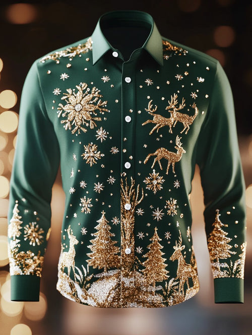 Men's Retro Christmas Print Elk Long Sleeve Shirt