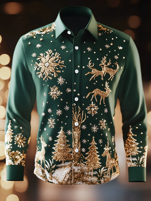 Men's Retro Christmas Print Elk Long Sleeve Shirt