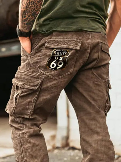 Men's Retro Western Outdoor Sports Multi-Pocket Overalls - Brown