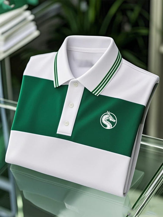 Men's Business Casual Logo Button Short Sleeve Polo Shirt