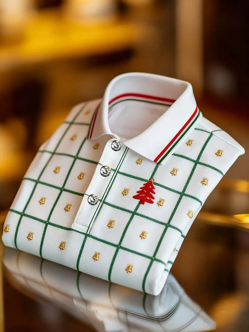Men's Christmas-Themed Printed Short-Sleeved Polo Shirt