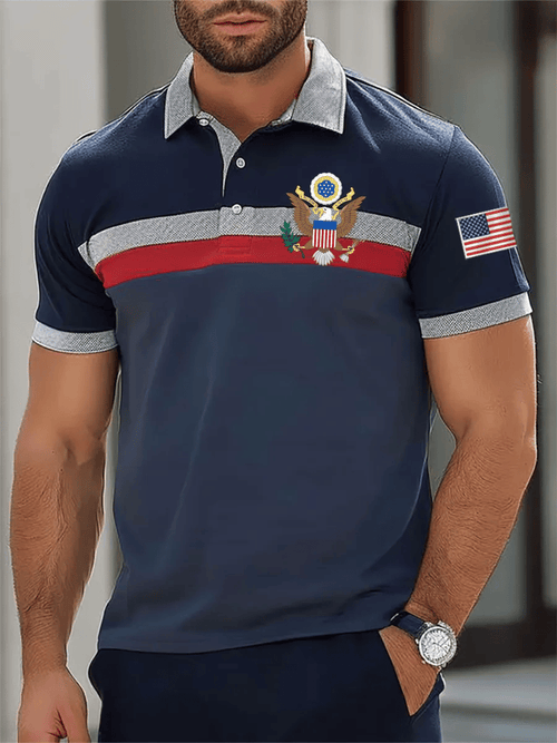 Men's Retro Independence Day Eagle Print Polo Shirt
