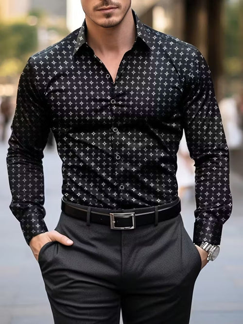 Men's Street Style Business Casual Printed Long Sleeve Shirt