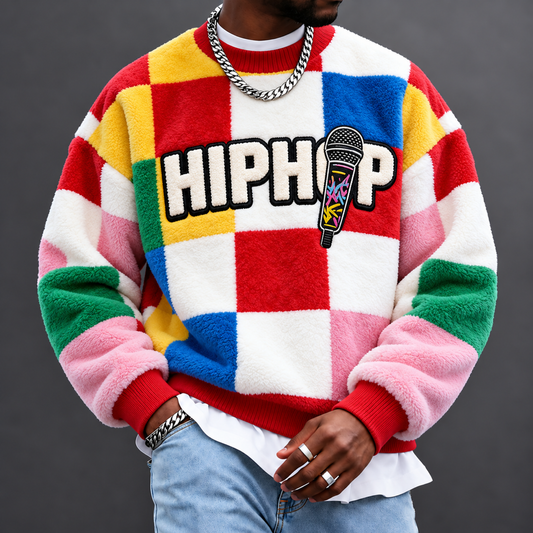 Men's Colorful Checkered Print Crewneck Sweatshirt