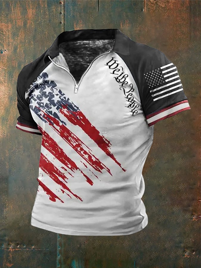Men's Independence Day We Are The People Flag Print Polo Shirt