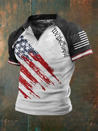 Men's Independence Day We Are The People Flag Print Polo Shirt